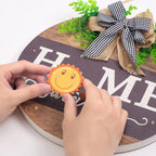 Interchangeable Welcome Sign for Front Door with 14 Changeable Icons, Farmhouse Front Porch Decor Rustic Wooden Wall Sign with 12 LED Lights, Outdoor Seasonal Welcome Home Decorations (Wood home1)
