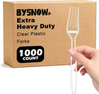 BYSNOW 1000 Count Clear Disposable Plastic Forks Heavy Duty Cutlery Set