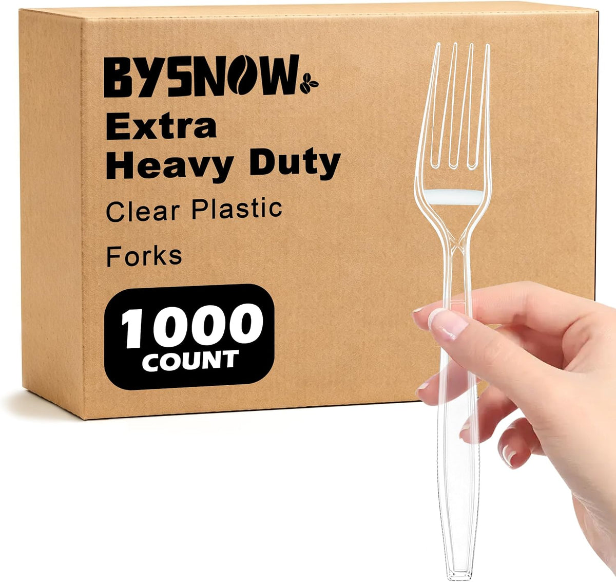 BYSNOW 1000 Count Clear Disposable Plastic Forks Heavy Duty Cutlery Set