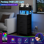REAHOME 41 Inch LED Nightstand with Charging Station Dark Gray