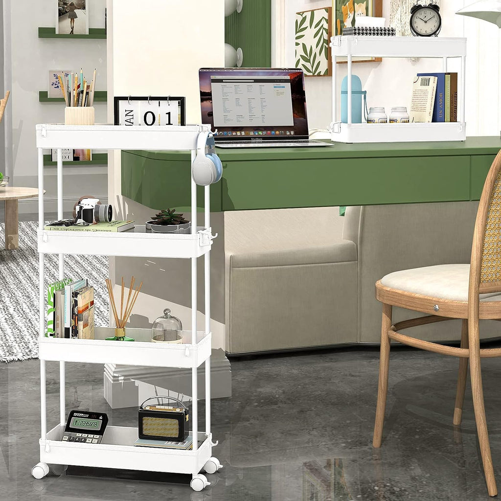 SPACEKEEPER Slim Rolling Storage Cart, 4 Tier Bathroom Cart Organizer,White