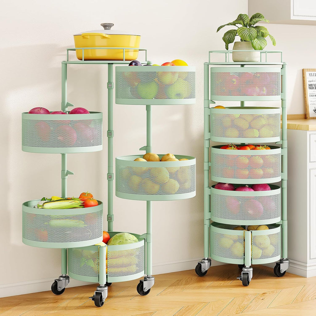 SNTD 5-Tier Fruit and Vegetable Basket Bowls for Kitchen, Rotating, Green