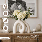 Hug Donut Decorative Ceramic Vase Set for Flower or Home Decor(Cream White)