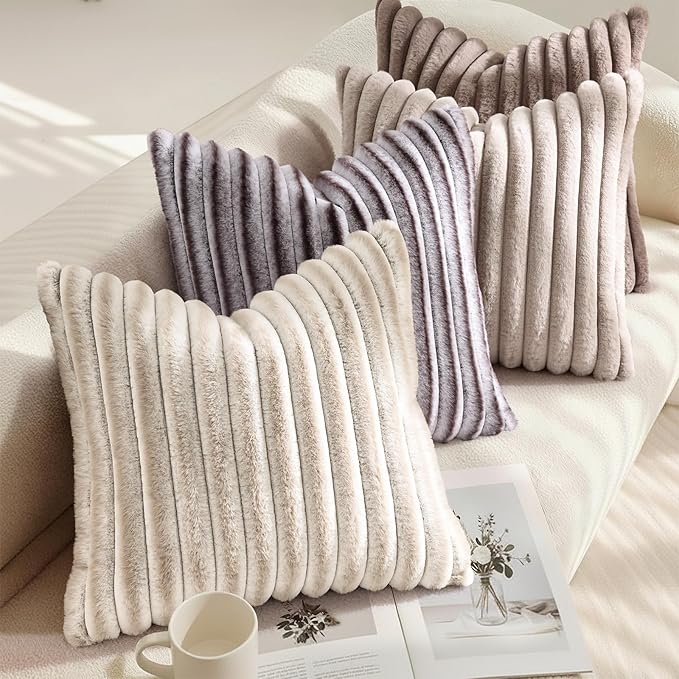 decorUhome Cozy Faux Fur Throw Pillow Covers 16x16 Set of 2 Decorative Soft - Image 4