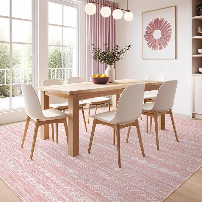 Nakagishi Pink Rugs for Bedroom Girls: 6x9 Washable Boho Large Neutral Cute - Image 5