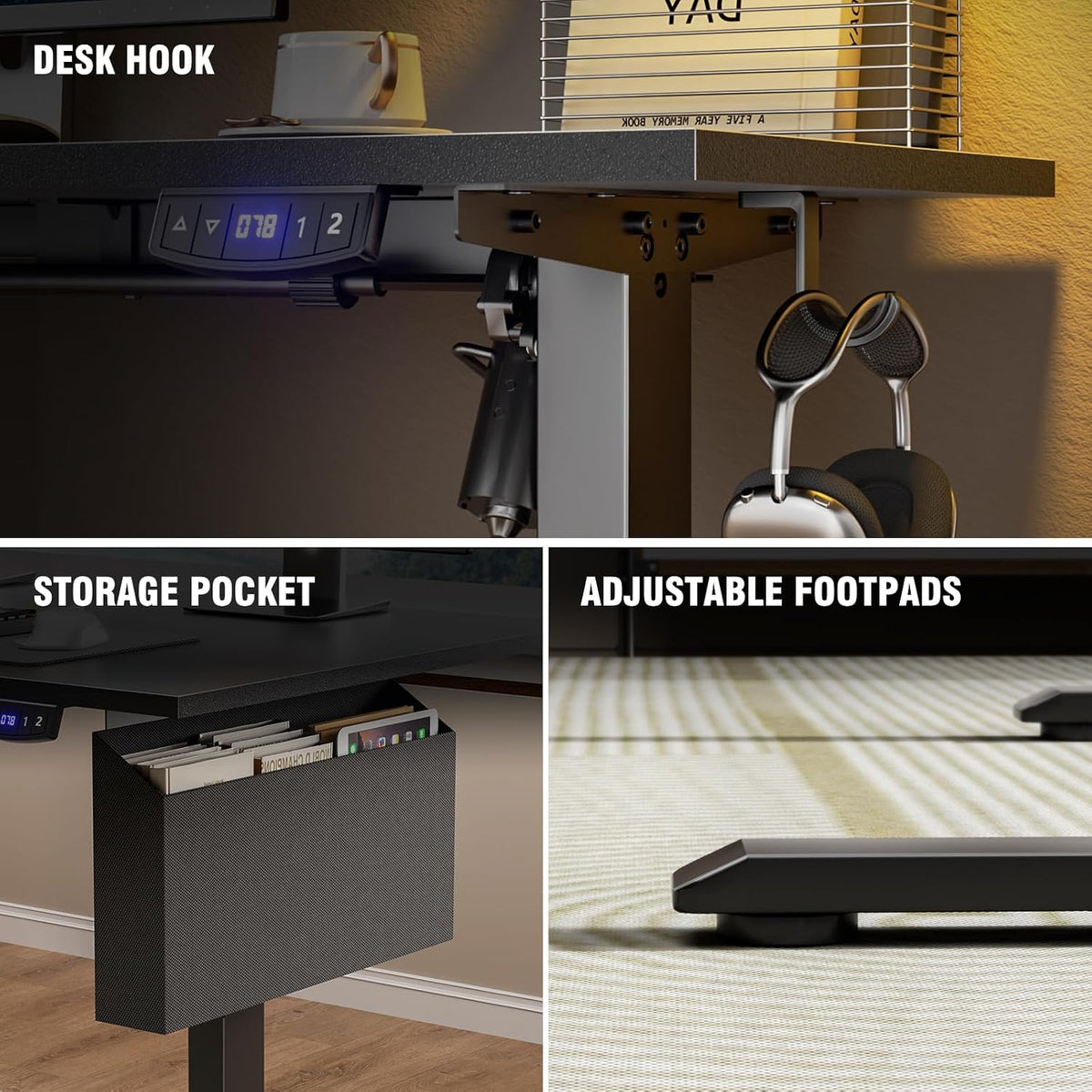 Korfile 63" L Shaped Standing Desk Height Adjustable Memory Presets Black