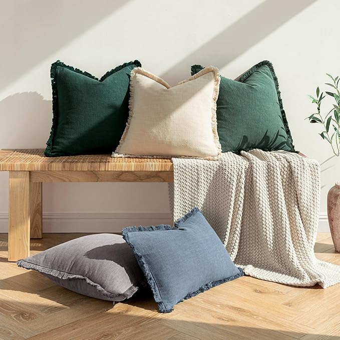 MIULEE Decorative Lumbar Throw Pillow Covers Neutral Linen Fringe Throw Pillows - Image 6