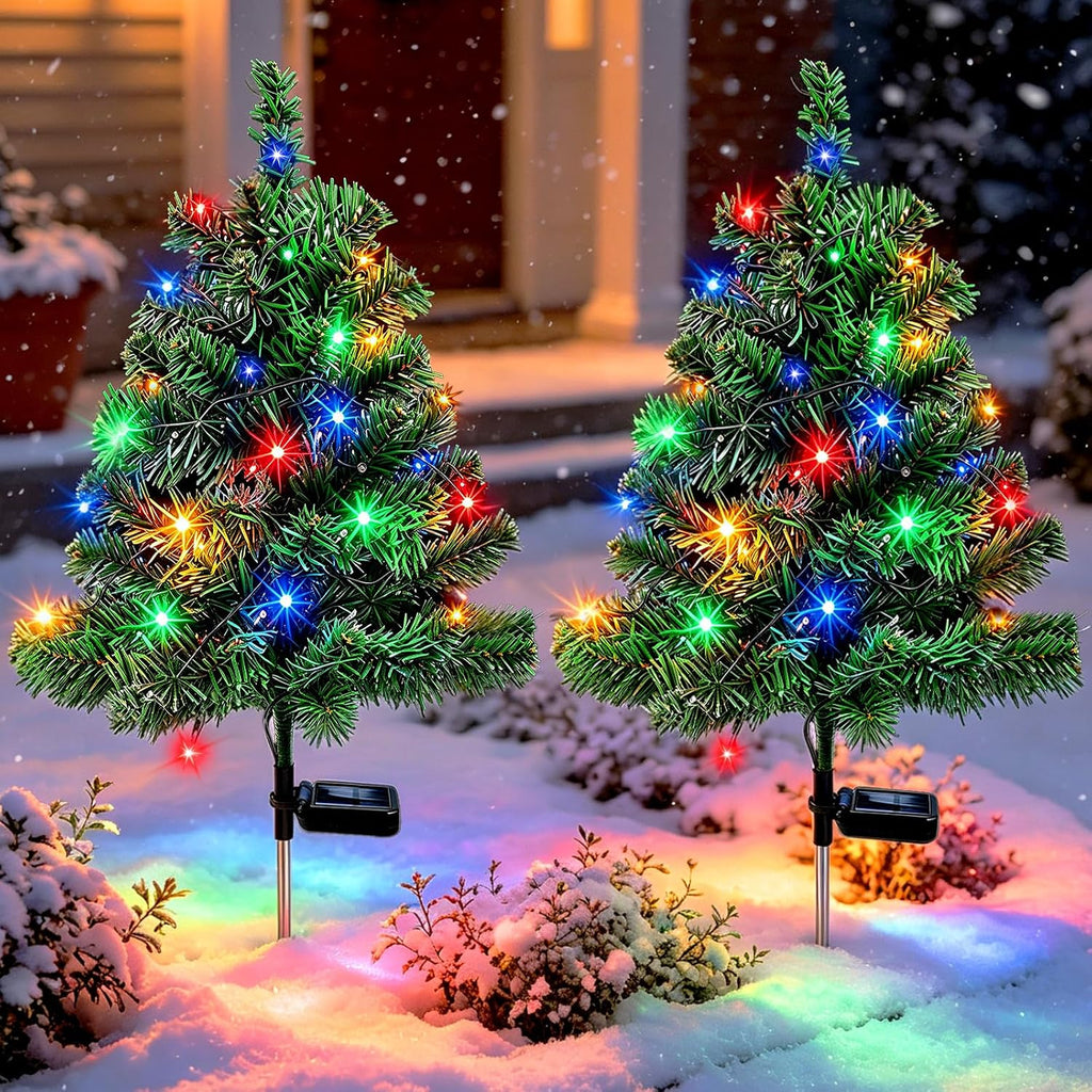 2 Pack Solar Christmas Tree Outdoor,Xmas Decorations with Colorful Lights