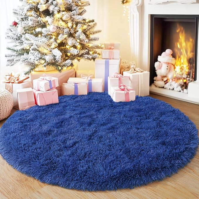4'x4' Blue Round Rug for Bedroom, Ultra Soft Fluffy Circle Rug for Kids Girls - Image 3