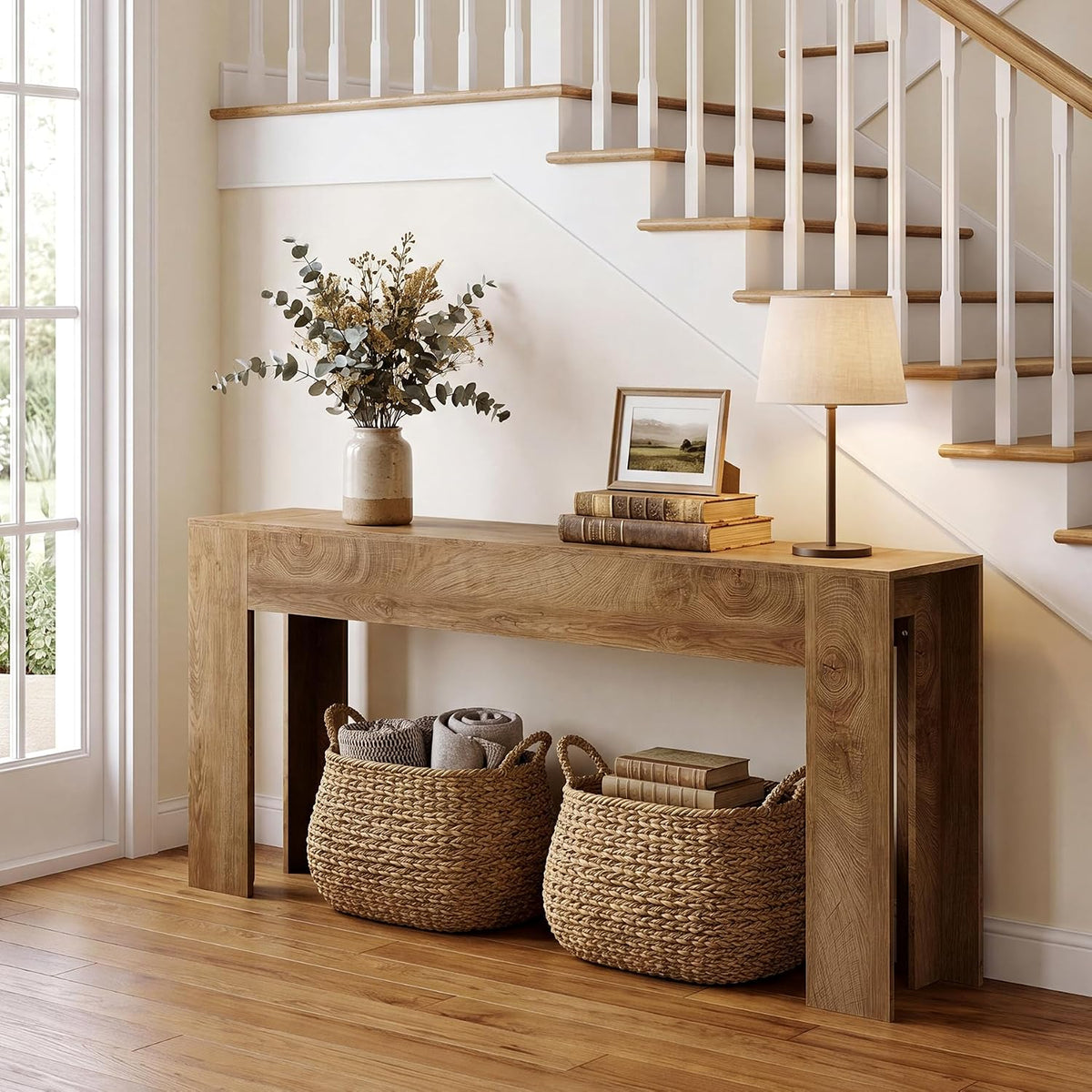 LITTLE TREE 78.74 Inches Extra Long Console Table, Farmhouse Sofa Table Behind Couch, Large Foyer Hallway Entryway Table for Entrance, Living Room, Oak