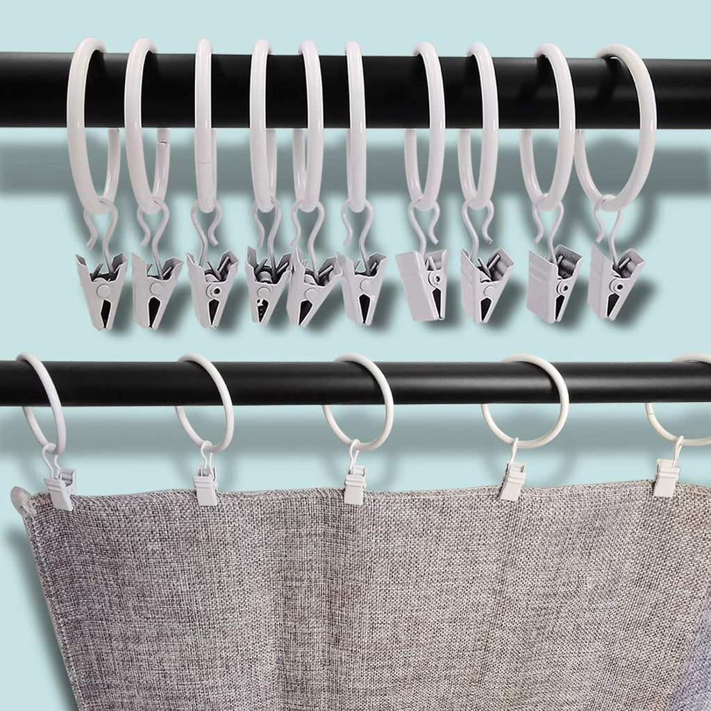 40 Pack Metal Curtain Rings with Clips, Drapery Clips Hooks, Decorative Curtain Rod Clips 1.5 in Interior Diameter, Rustproof White