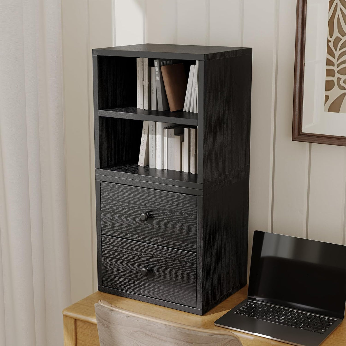 FUSUNBAO DIY Cube Storage Organizer Stackable Cubes for Home Books Clothes Toy -Modular Cubby Storage System-Office Cubical-Bookcase Closet (Black, 1 Layer Cube)