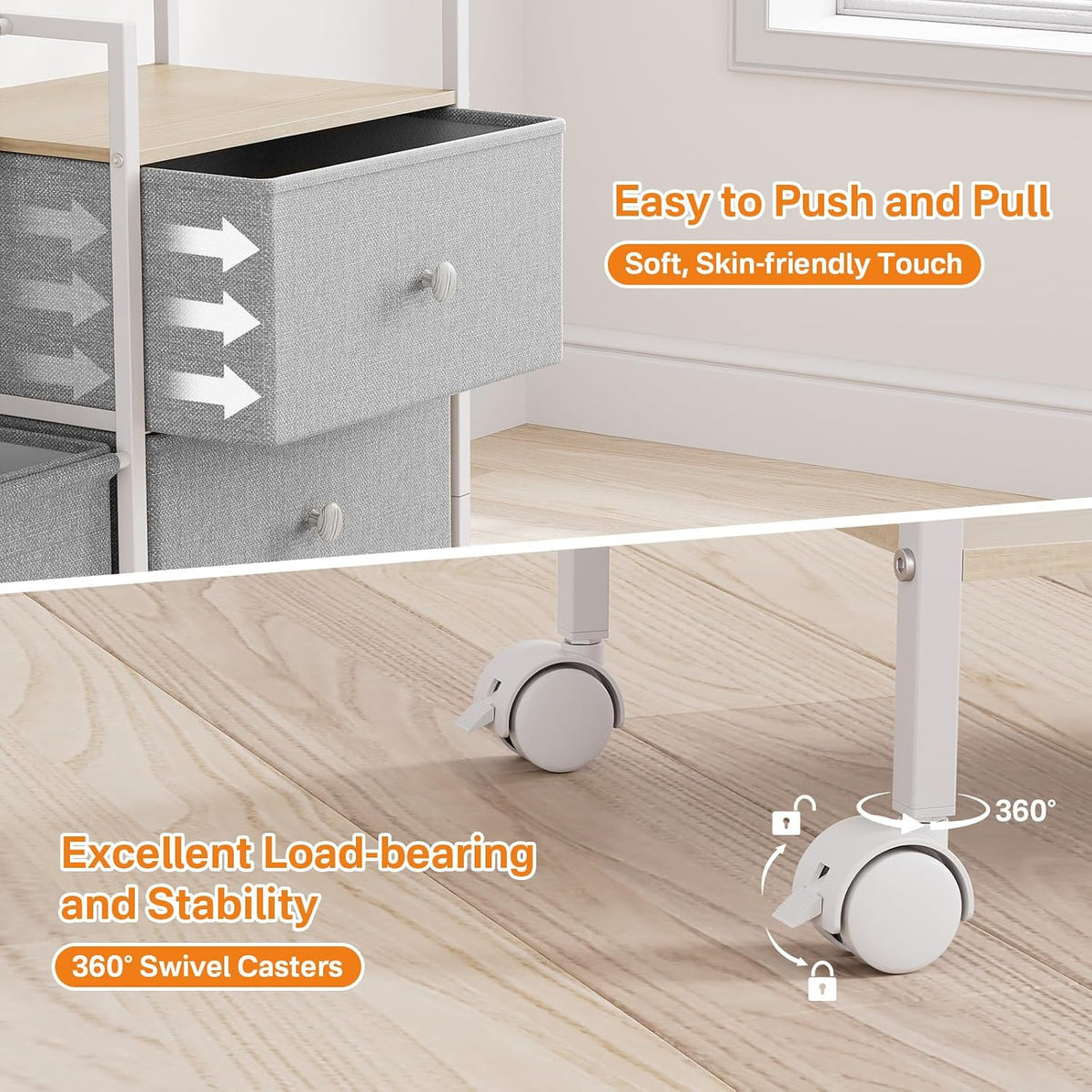 Baby Diaper Caddy Organizer Rolling Cart with Drawers, Light Gray