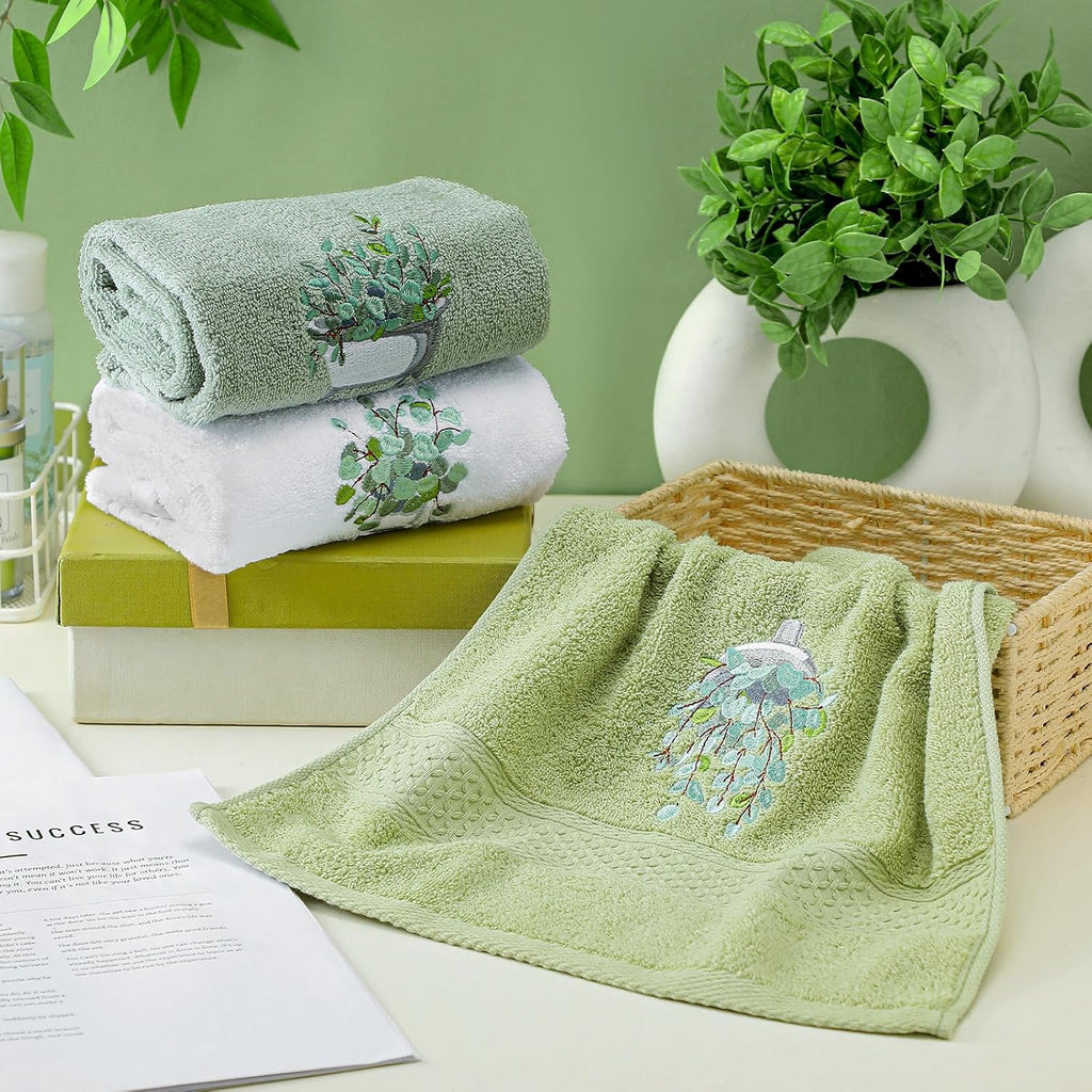 3 Pcs Eucalyptus Leaves Hand Towels for Bathroom Kitchen Decor