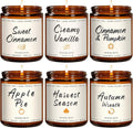 Auelife Fall Candles, 6 Pack Scented Candle Set, 42 oz Holiday Soy Candles, Candle Gifts Set for Men and Women, Home Decor of Wreath/Apple/Latte/Harvest/Vanilla/Cinnamon