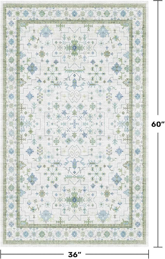 Blue and Green Washable Entryway Rugs 3x5 - Image 2