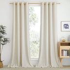 NICETOWN Natural Flax Linen Bedroom Curtains 90 inches Long, Grommet Semi Sheer by NICETOWN