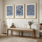 Large Framed Blue William Morris Canvas Wall Art for Living Room, 3 Piece