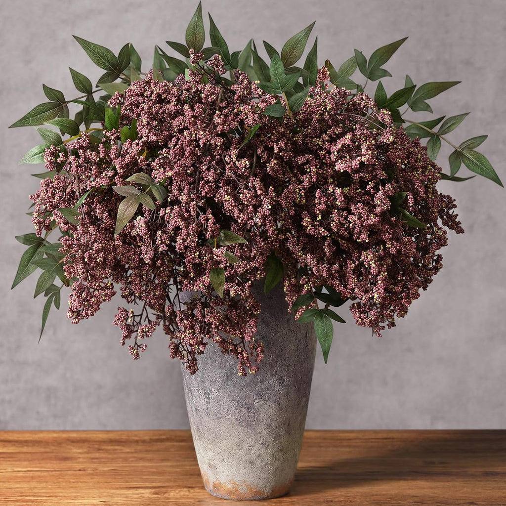 3Pcs 43In Faux Berry Stems, Artificial Nandina Fall Decor, Dusty Plum