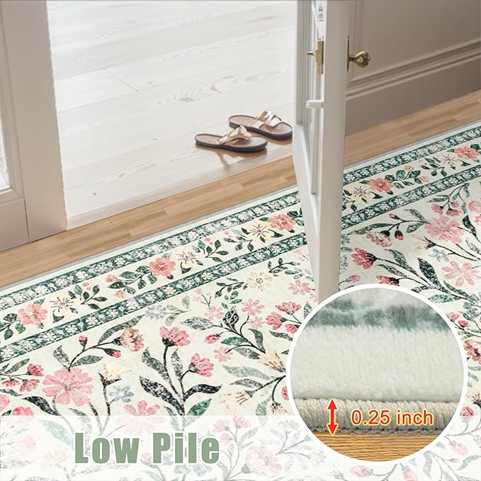 Area Rug Living Room Rugs: Floral 5x7 Washable Rug Vintage Soft Boho Non-Slip - Image 10