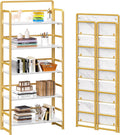 4NM No Assembly 5 Tier Folding Bookshelf Tall Storage Shelves Vintage Bookcase Standing Racks for Bedroom Living Room Home Office