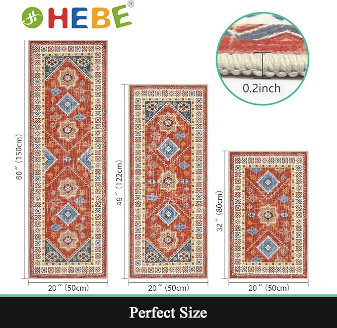 HEBE Boho Kitchen Rug Sets 3 Piece - Image 2