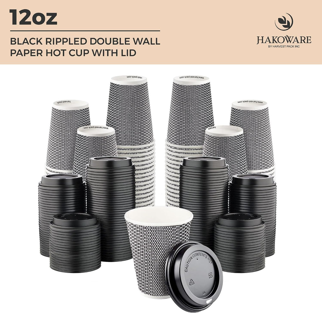 12 oz Disposable Paper Coffee Cups with Lids Insulated Double-Walled Togo