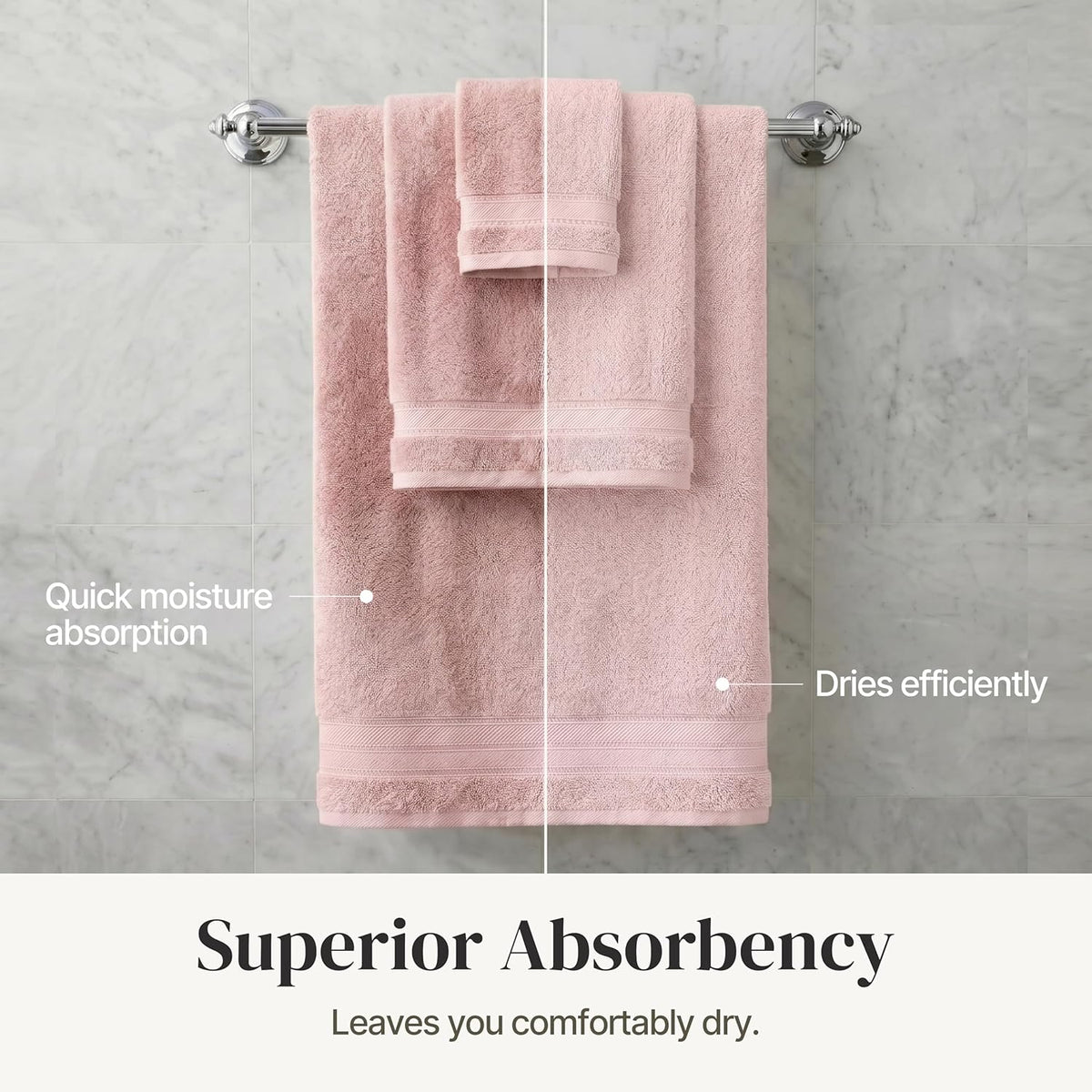 Modern Threads Spun Loft 6 Piece Bath Towel Set – 2 Bath Towels, 2 Hand Towels & 2 Washcloths – 100% Cotton, 600 GSM, Plush, Soft & Absorbent (Blush)