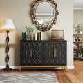 47.8" Storage Accent Cabinet with 4 Doors, Modern Sideboard Buffet Cabinet with Gold Lines, Wood Decorative Credenza with Storage for Living Room, Kitchen, Dining Room, Entryway, Black