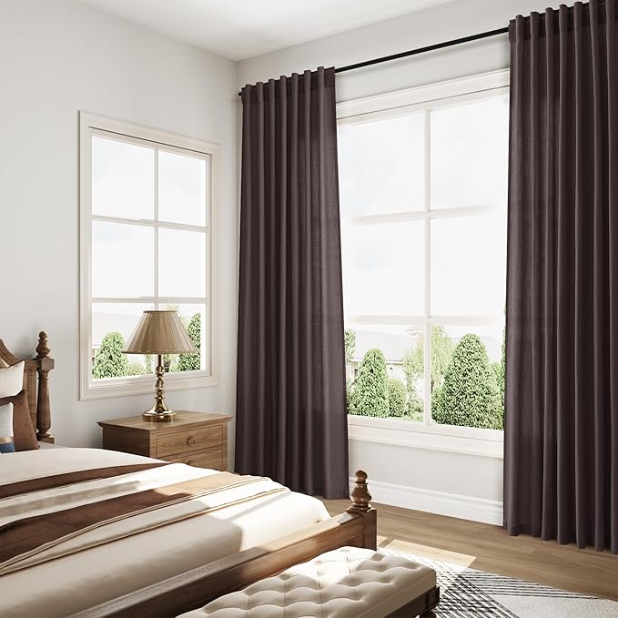 Extra Long Curtain Cocoa Coffee Morden Linen Blend Light Filtering Back Tab - Image 8