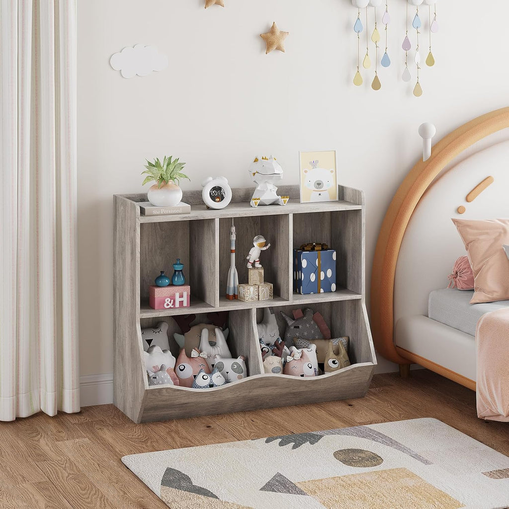 IDEALHOUSE Toy Bookshelf and Bookcase, Multi Shelf with Cubby Organizer Cabinet for Storage Books and Toys, for Bedroom, Playroom, Hallway