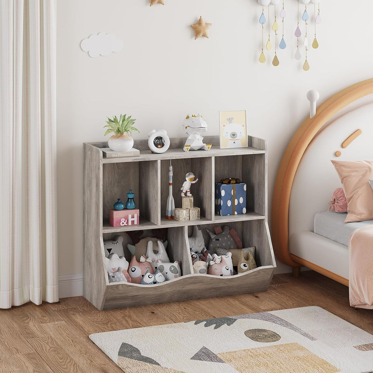 IDEALHOUSE Toy Bookshelf and Bookcase, Multi Shelf with Cubby Organizer Cabinet for Storage Books and Toys, for Bedroom, Playroom, Hallway