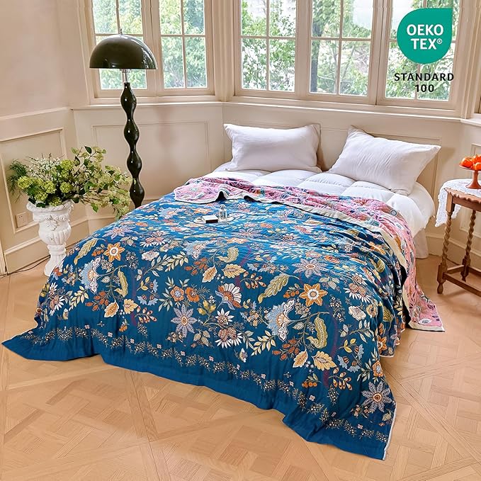MSGKV Boho Throw Blanket for Couch 50"x60" 100% Cotton Floral Blanket Spring - Image 6