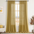 Nanspring Gold Linen Curtains 102 Inches Long Rod Pocket Back Tab Drapes 2 by Nanspring