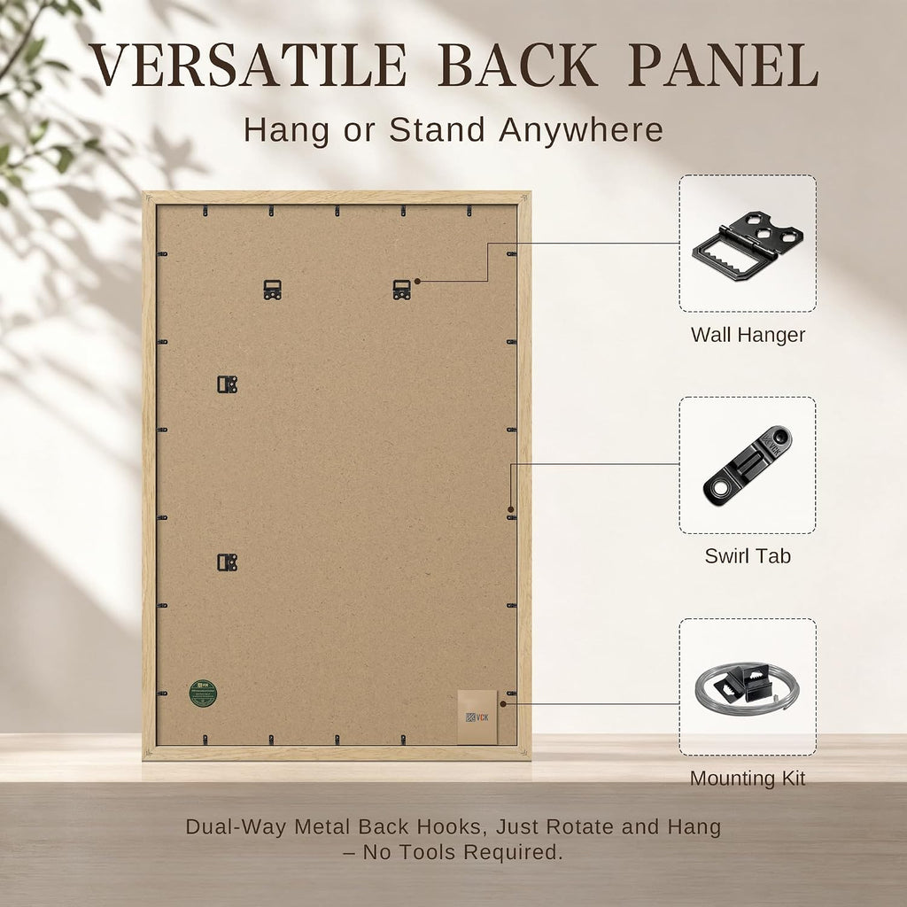 VCK 24x36 Poster Frame Set of 3, Natural Solid Wood, Wall Hanging