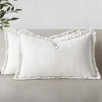 MIULEE Decorative Lumbar Throw Pillow Covers Neutral Linen Fringe Throw Pillows by MIULEE