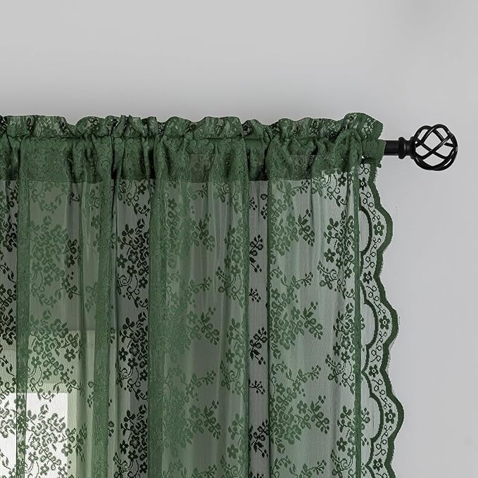 YJ YANJUN Vintage Lace Curtains 90 Inches Long-Victorian Floral Pattern Dark - Image 4