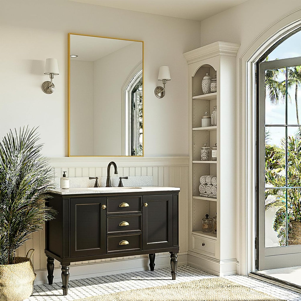 FICTOR Bathroom Vanity Mirror for Over Sink, 24" x 36", Gold