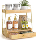 Coffee Bar Station Organizer with Drawer, 2-Tier Countertop Shelf (Natural)
