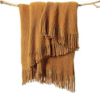 lifein Throw Blanket for Couch, Soft Boho Decor Bed Throw, Cozy Brown Knitted by lifein