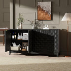 MALOL 59" Fluted Sideboard Buffet Cabinet with Storage, Wood Buffet Table with 4 3D-Checkerboard Doors & Adjustable Shelves, Kitchen Dining Room Coffee Bar Cabinet, Mid Century Modern Style, Black