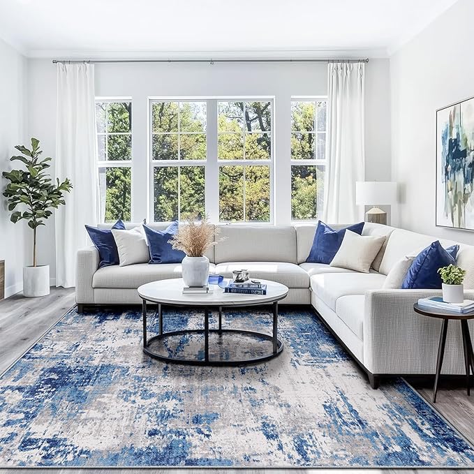 Washable Area Rugs 9'x12' Non-Slip Modern Abstract Soft - Image 3