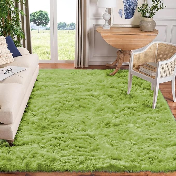 Goolela Lime Green Area Rug 9x12 Fluffy Fuzzy Furry Rug - Image 2