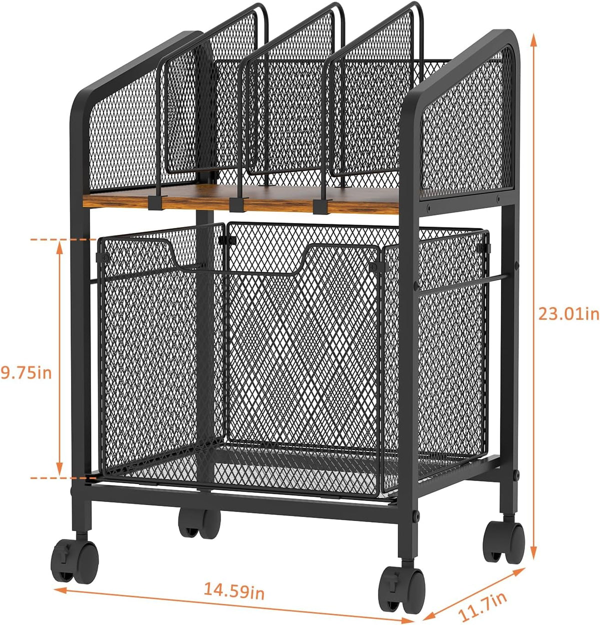 Rolling File Cabinet with Adjustable Dividers, Vertical Filing Cabinet with Storage Drawer on Lockable Wheels, Hanging File Organizer Beside Under Desk for Office, Home（Patent Pending）