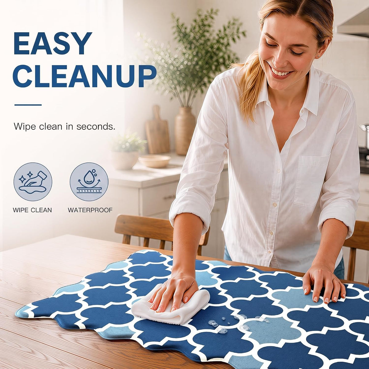 Arenarug Scalloped Trellis Kitchen Mats for Floor, Navy Blue Kitchen Rugs