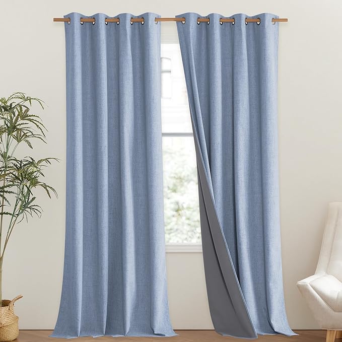 NICETOWN Stone Blue Vintage Linen 100% Blackout Curtains - Image 2