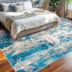 KOZYFLY Modern Abstract Area Rugs 8x10 Turquoise/Beige/Grey/Yellow Machine - Image 8