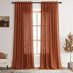 Nanspring Terracotta Linen Curtains 90 Inches Long 2 Panel Set Back Tab Boho by Nanspring