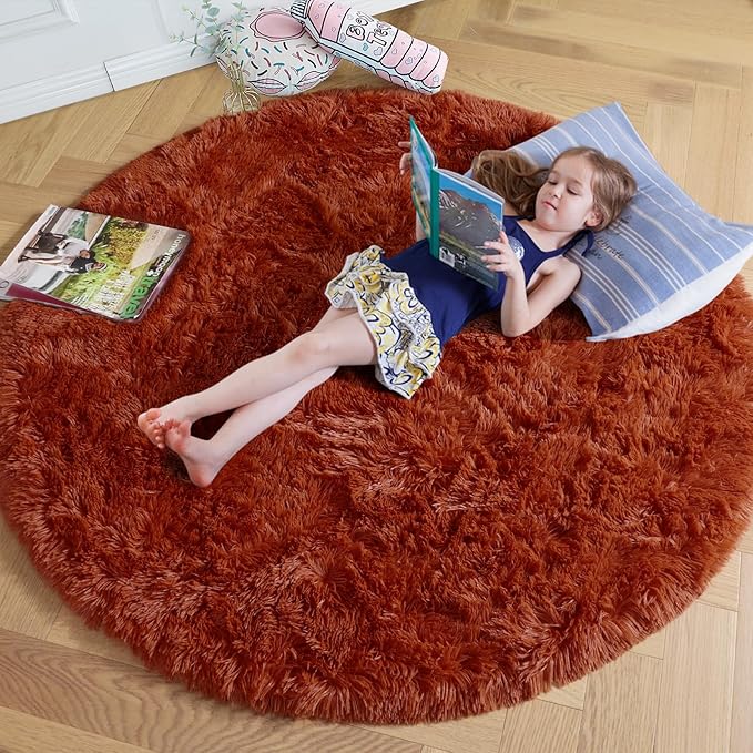 Amdrebio Terracotta Rust Round Circle Rug 6Ft by Amdrebio