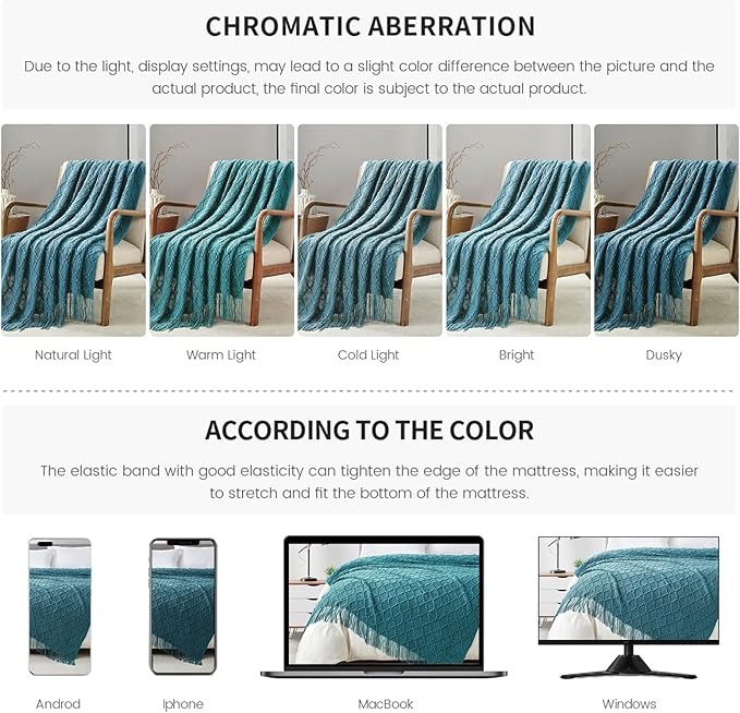 BOURINA Teal Throw Blanket 50 x70 Inches Jacquard Argyle Throw Textured Solid - Image 7